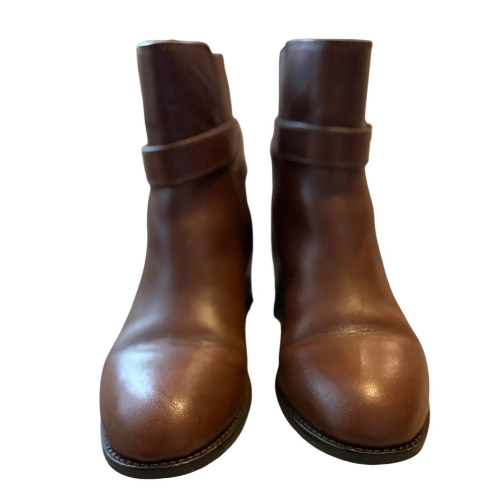 Tory Burch Brooke Brown Calf Leather Ankle Bootie Gold Logo Womens 7 - Picture 2 of 14